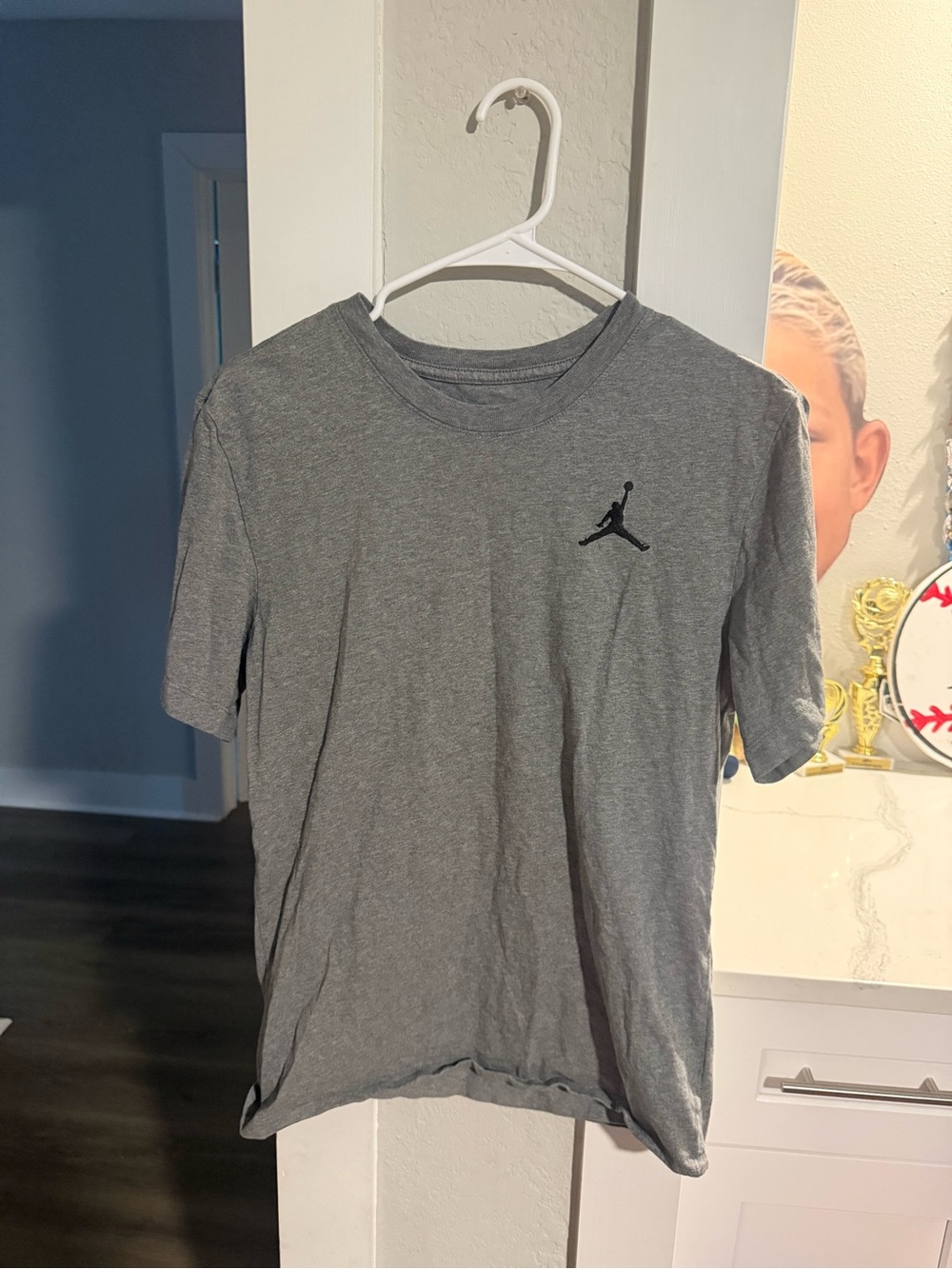 Jordan Gray Short Sleeve Crewneck T-Shirt with Black Jumpman